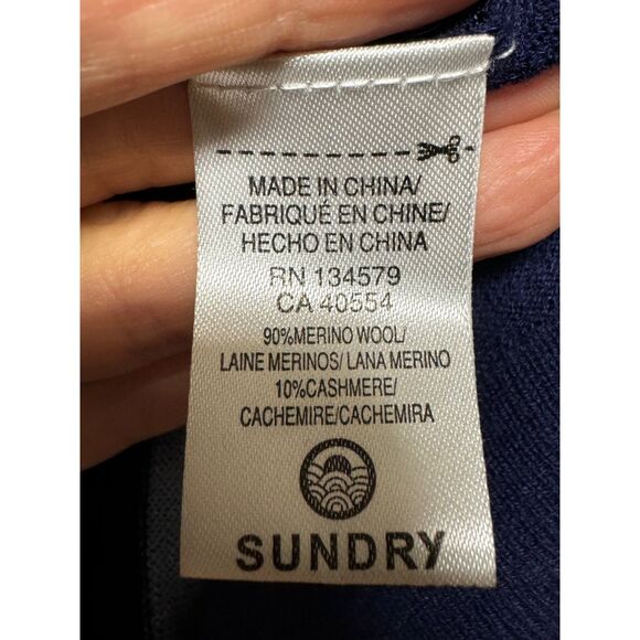 SUNDRY Merino Wool/Cashmere Navy Striped Lightweight Sweater, Sz XS - Picture 6 of 7